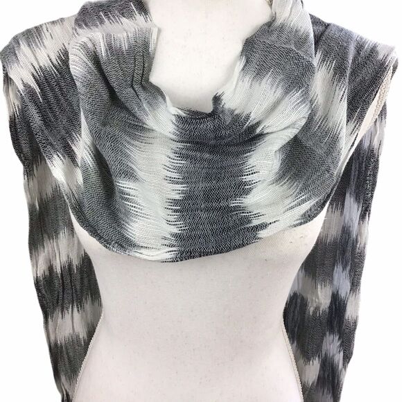 Collection 18 Women’s Heather Grey White Woven Stripe Rectangle Scarf 12x96 - Picture 14 of 16